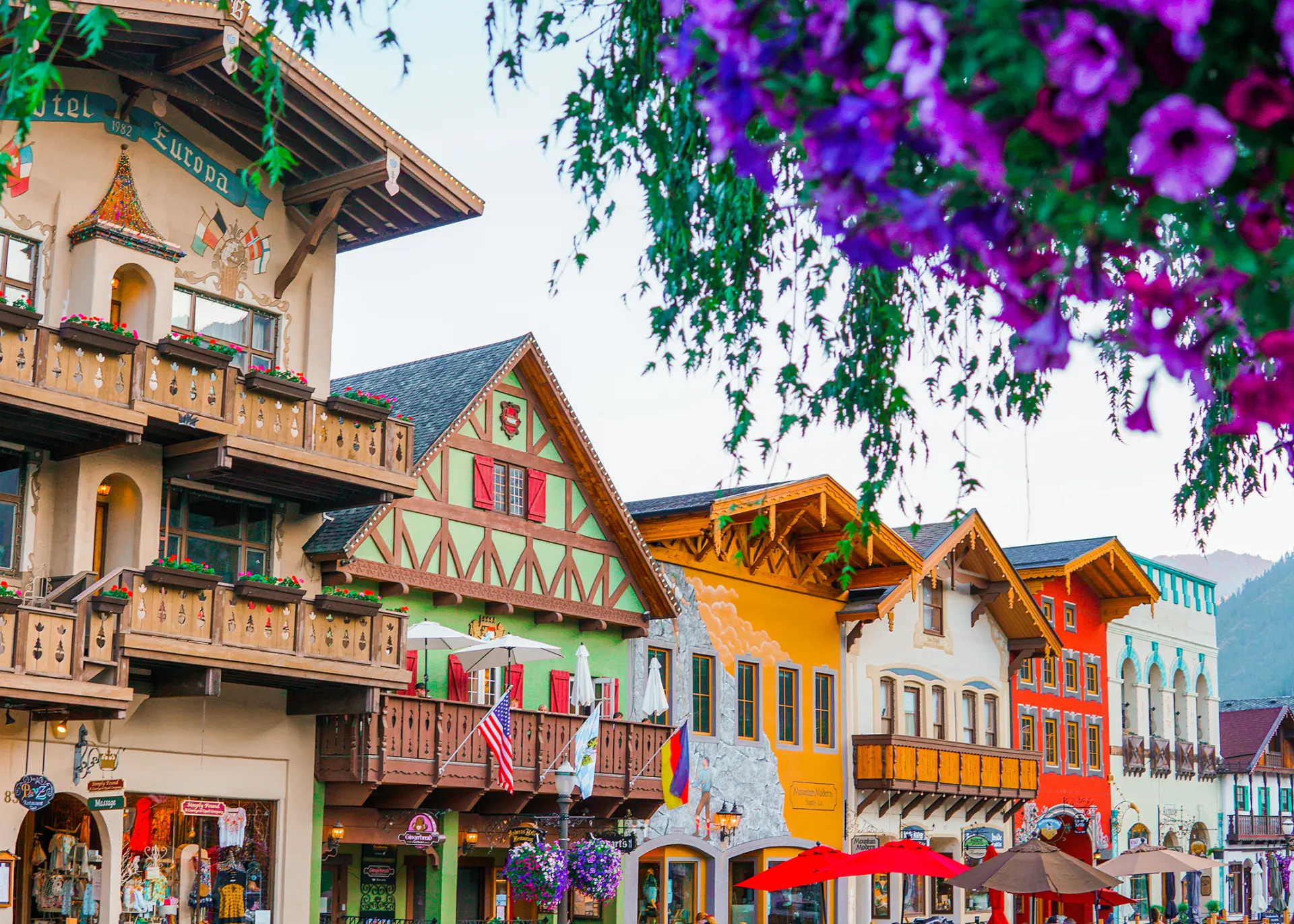 Leavenworth village with mountain backdrop (credit to yayforvacay)